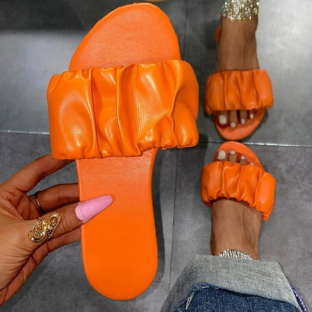 

BRISEZZS Slide Sandals for Women- Open Toe Roman Beach Casual New Style Summer Flat Slide Sandals #167 Orange-39