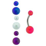 BODY JEWELRY Surgical Grade Aurora Banana Belly Rings with 4-Bead Set