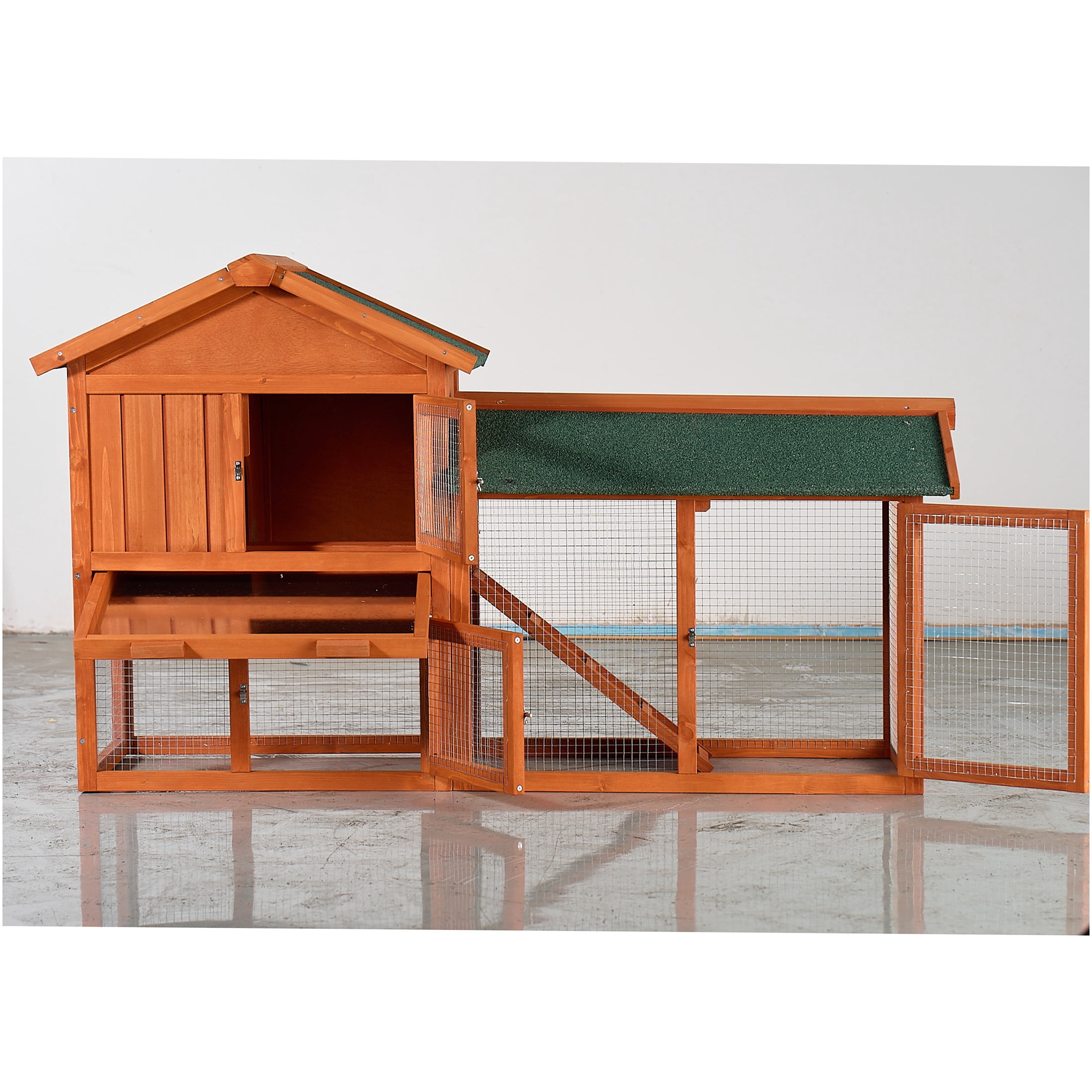 JERFIT Large Outdoor Rabbit Hutch with Waterproof Roof, 2-Story Wooden Bunny Cage with Pull-Out Tray, Ramp & Run for Rabbits, Guinea Pigs, Chickens