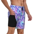thumbnail image 2 of Sikiie Blue Skull Daisy Print Men's Double Layer Swimming Trunks, Adjustable Waistband and Pockets Sports Swimming Trunks, Beach Swimwear-Small, 2 of 6