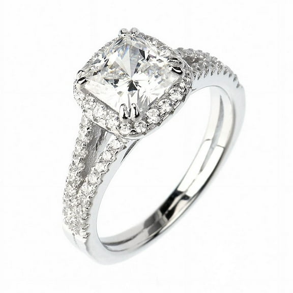 1.5ct Cushion Cut Solitaire w/Accent Engagement Ring Rhodium over Silver w/CZ (SIZE: 6)