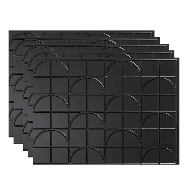 FASÄDE Crescent Decorative Vinyl 18in x 24in Backsplash Panel in Matte Black(5 Pack)