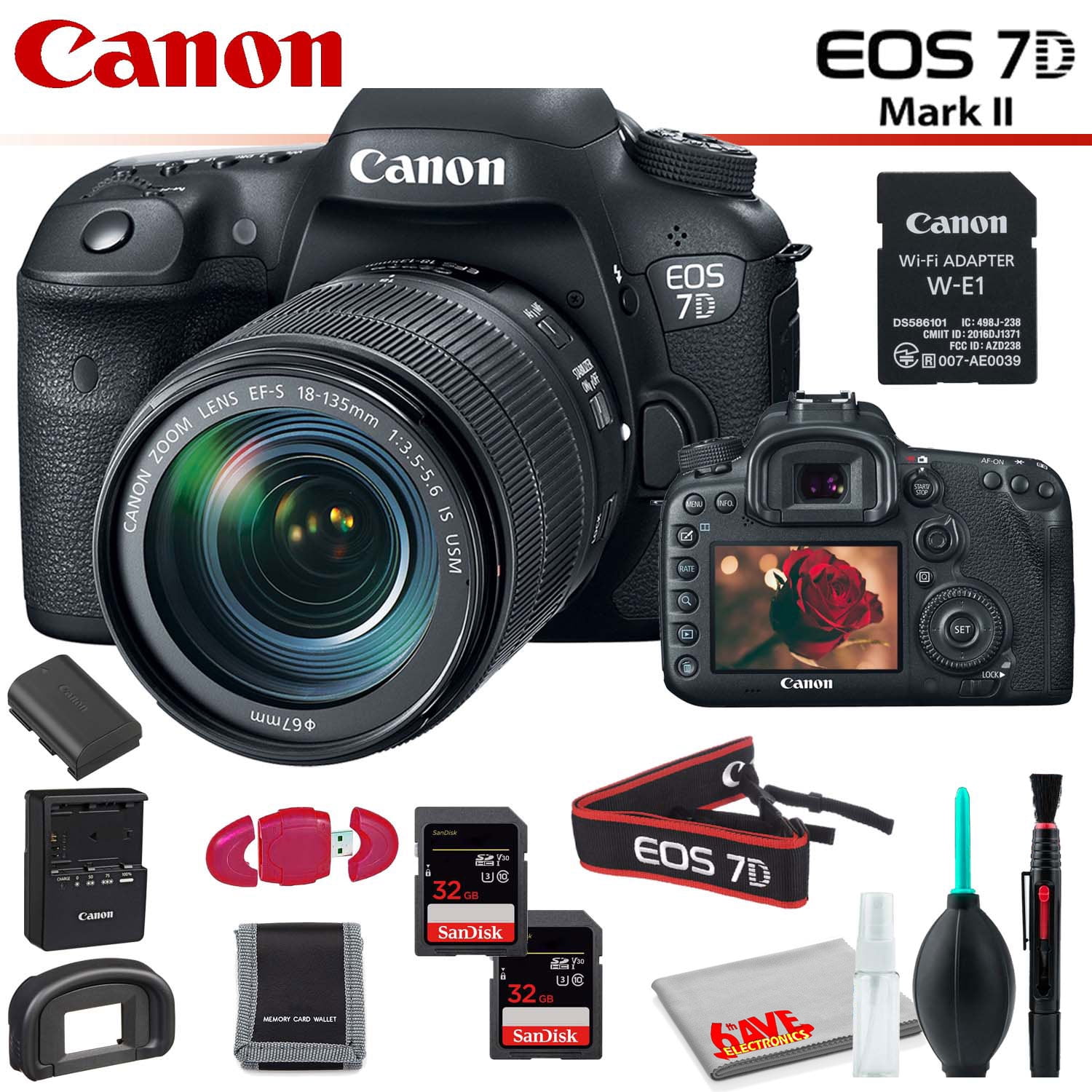 Canon EOS II DSLR Camera (Intl Model) with 18-135mm Lens & W-E1 Wi-Fi Adapter With Memory Card Kit and Kit - Walmart.com