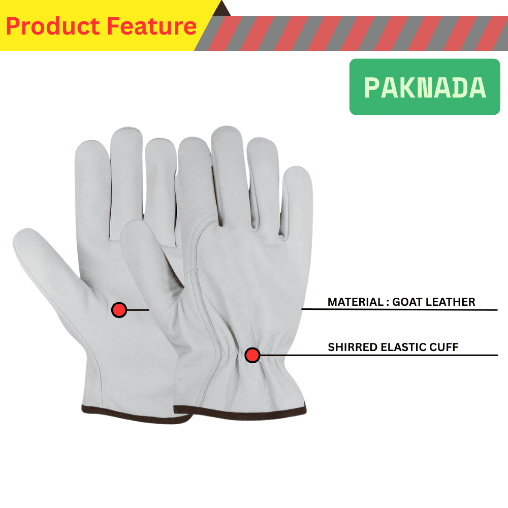 Paknada Premium 12 Pair Goatskin Leather Work Gloves, Comfortable for Construction and Outdoor Use