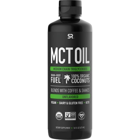 Sports Research Keto MCT Oil from Organic Coconuts - Fatty Acid Fuel for Body + Brain - Triple Ingredient C8  C10  C12 MCTs - Perfect in Coffee  Tea  & More - Non-GMO & Vegan - Unflavored (16 Oz)