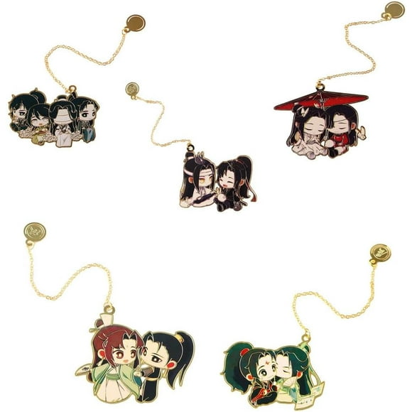 shiyou-5PCS Mo Dao Zu Shi Anime Bookmark Wei Wuxian LAN Wangji Tassel Pendant Metal Bookmark