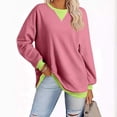 thumbnail image 2 of Fengqque Women's Spring Casual Fashion Long Sleeve Color Block Collar Embroidered Crewneck T-Shirt Sweatshirt Pink-A L, 2 of 5