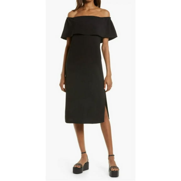 Charles Henry BLACK Women's Off the Shoulder Popover Midi Dress, US Large