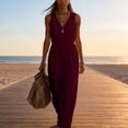 thumbnail image 2 of Tqcoqu Womens Jumpsuits and Rompers Casual Sleeveless V Neck Wide Leg Jumper Romper Beach Vacation Clothes Summer One Piece Outfits,Wine,Women's S-XXL, 2 of 6