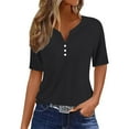 thumbnail image 2 of Women's Solid Color Casual Short Sleeve T-Shirt with Button Detail - Soft Loose Fit Everyday Top for Work, Travel & Summer Outfits, 2 of 7