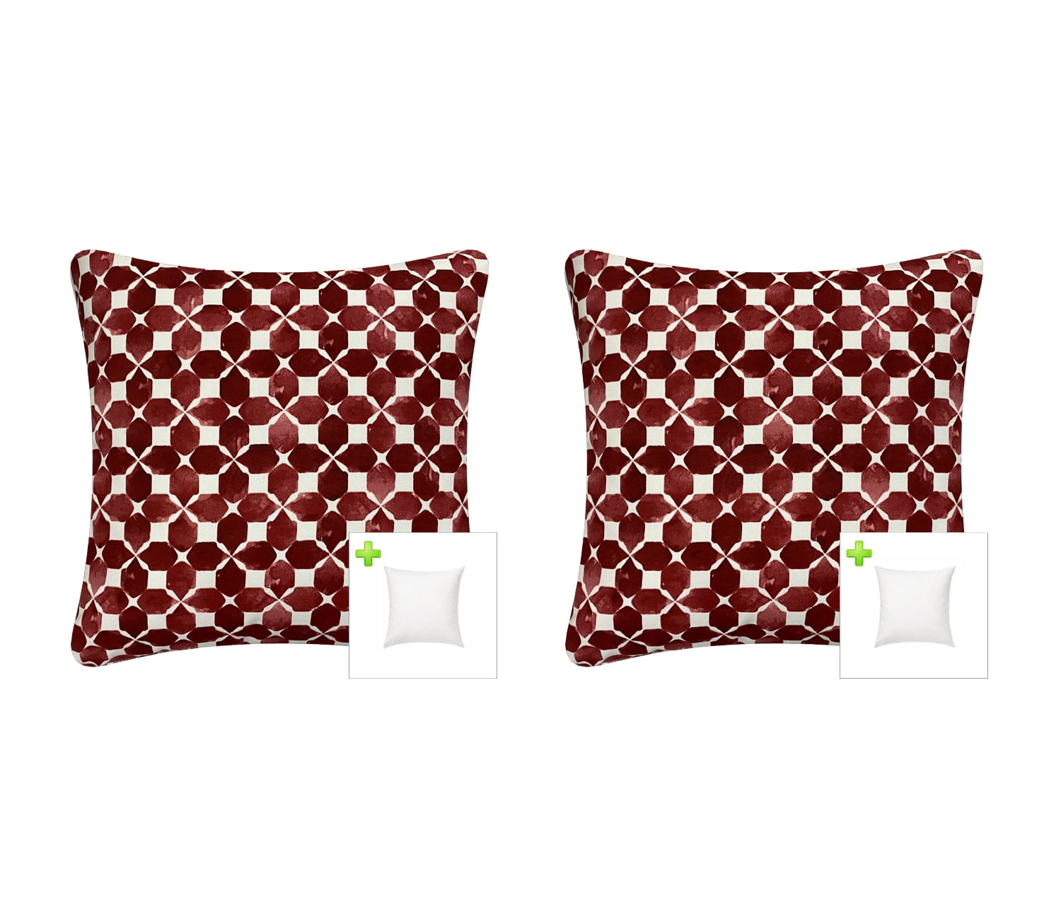 18.5x18.5 Geometric 2pc Square Outdoor Decorative Throw Pillows -  Red/White - Pillow Perfect