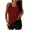 thumbnail image 3 of qucoqpe Womens Tankini Swimsuits Solid Color Loose Fit Two Piece Modest Bathing Suits Blouson Tankini Tops with Boyshorts, 3 of 7