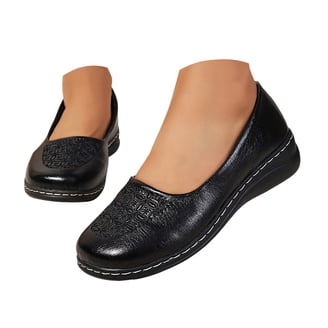 BURUDANI Women's Pumps Round Toe Wedge Heel Black Dress Shoes Skin-Friendly Arch Support