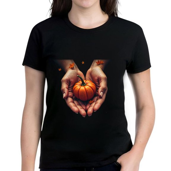 Women's Cotton Short Sleeve T-Shirt with Autumn Pumpkin and Pattern - Cozy Fall Vibes Tee
