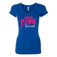 thumbnail image 2 of I Wear Pink for My Friends Survivor Awareness Womens Junior Fit V-Neck Tee, Royal, Medium, 2 of 3