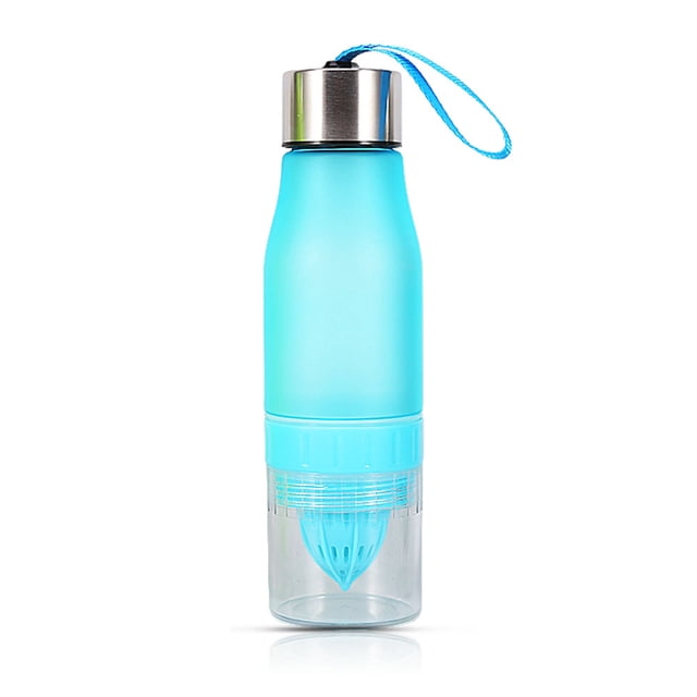 Botella de plástico para agua con infusión de frutas de 650 ml, color azul, para hacer jugo de limón al aire libre