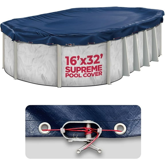 16 x 32 ft Oval Pool Covers for Above Ground Pools, Oval Winter Pool Cover, Navy Blue