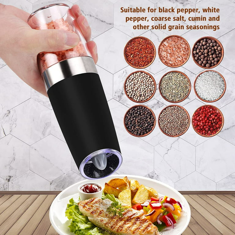 Electric Salt and Pepper Grinder Set, Automatic Electric Pepper Mill Spice Grinders Adjustable Coarseness Battery Powered Salt and Pepper Shaker for