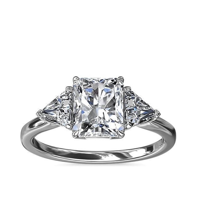 1.00 T.C.W Radiant Shape Natural Diamond Latest Design Three Stone Wedding Ring for Ladies Solid 14K White Gold Size 8