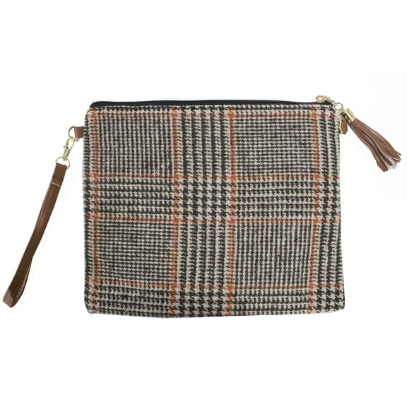 StylesILove Women Stylish Crossbody Clutch Pouch Cosmetic Bag Card Holder Multi-use Bag with Adjustable Shoulder Strap and Wrist Strap (Brown Glen Check)