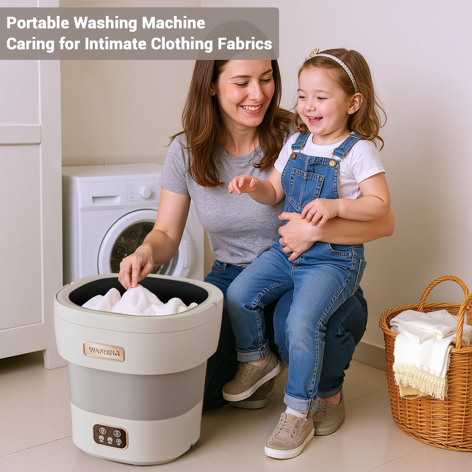 12L Portable Foldable Mini Washing Machine with Spin Dryer Basket, Compact Lightweight Clothes Washer for Travel Apartment Socks Underwear Laundry - Grey