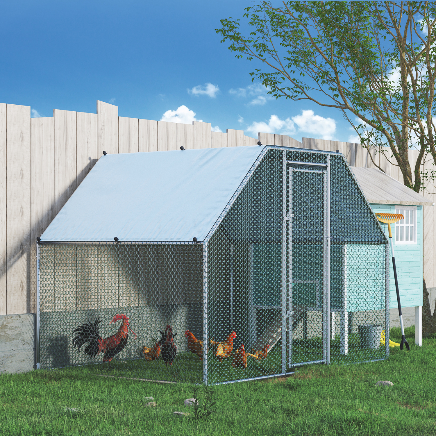 Large Metal Chicken Coop Run, Walkin Chicken Coop for 6 Chickens