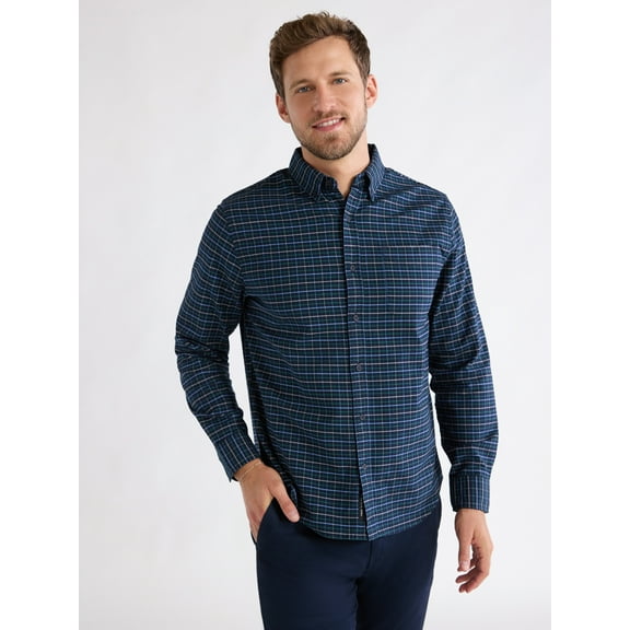 Free Assembly Men's Oxford Shirt with Long Sleeves, Sizes S-3XL