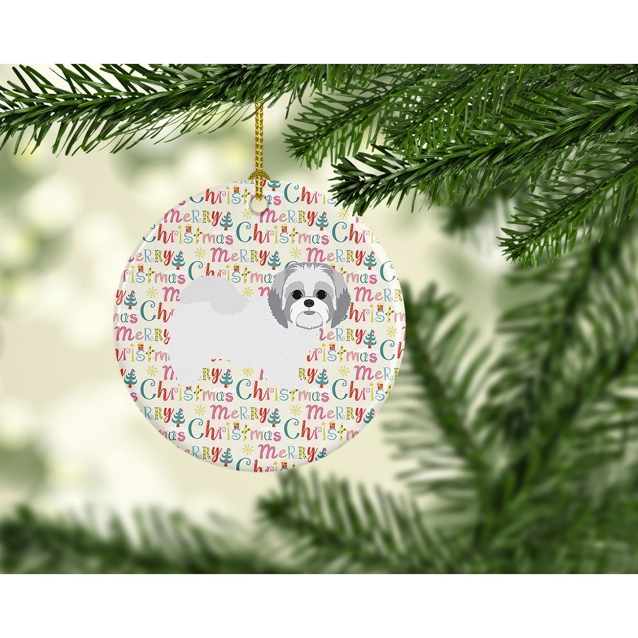 thumbnail image 2 of Shih Tzu #1 Merry Christmas Ceramic Ornament 2.8 in x 2.8 in, 2 of 3