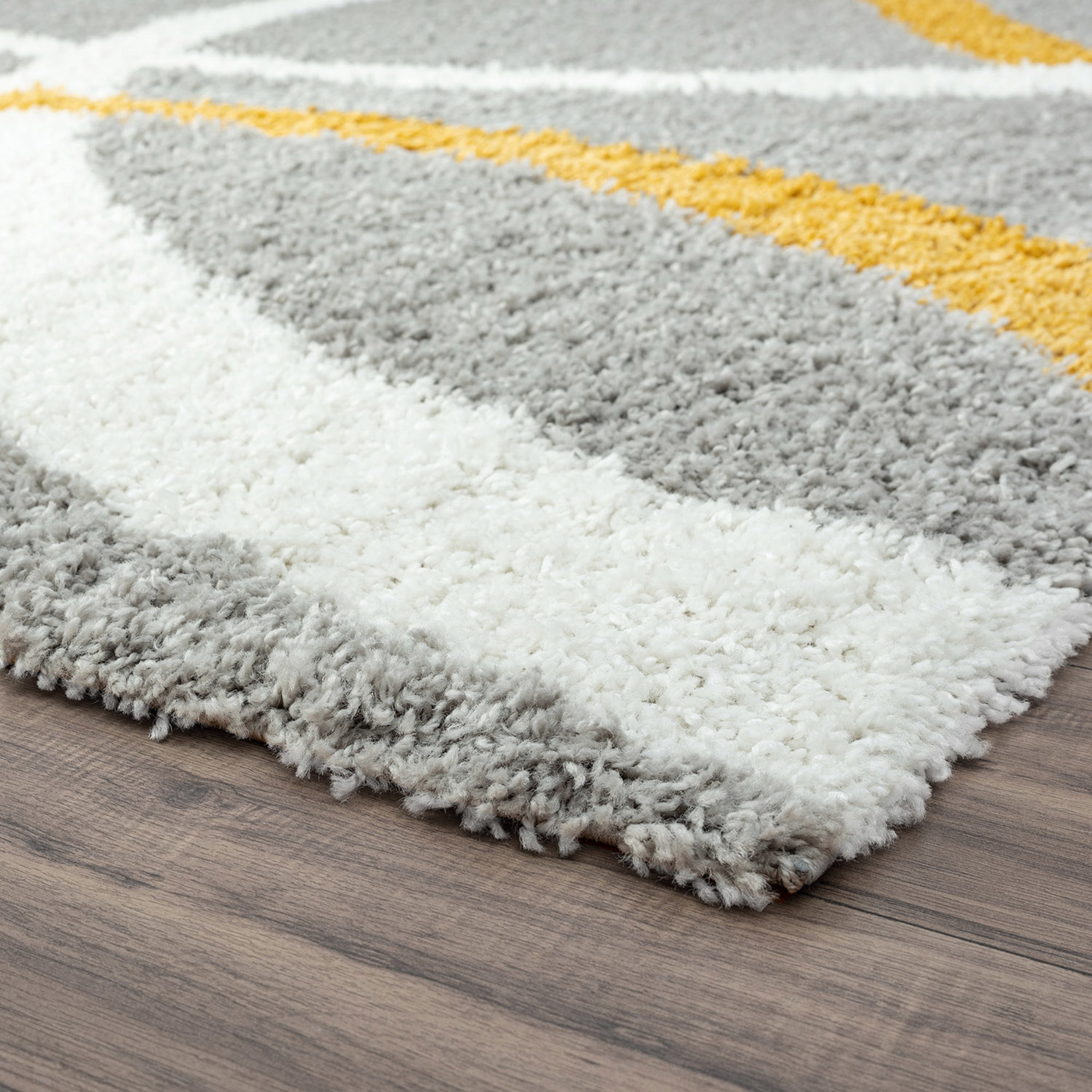 Bliss Rug Abstract Indoor Shag Rug for Living Room, Bedroom, Kids Room |Gray/Yellow, 8' x 10' (7'11''x9'11'')