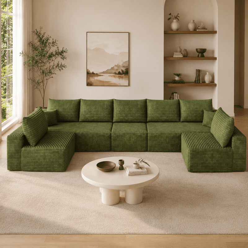 Modern Cloud U-Shaped Sectional Sofa, Modular Upholstered Sofa Couch, lush Corduroy Fabric Deep Seat Corner Sofa for Living Room, Apartment, No Assembly Required