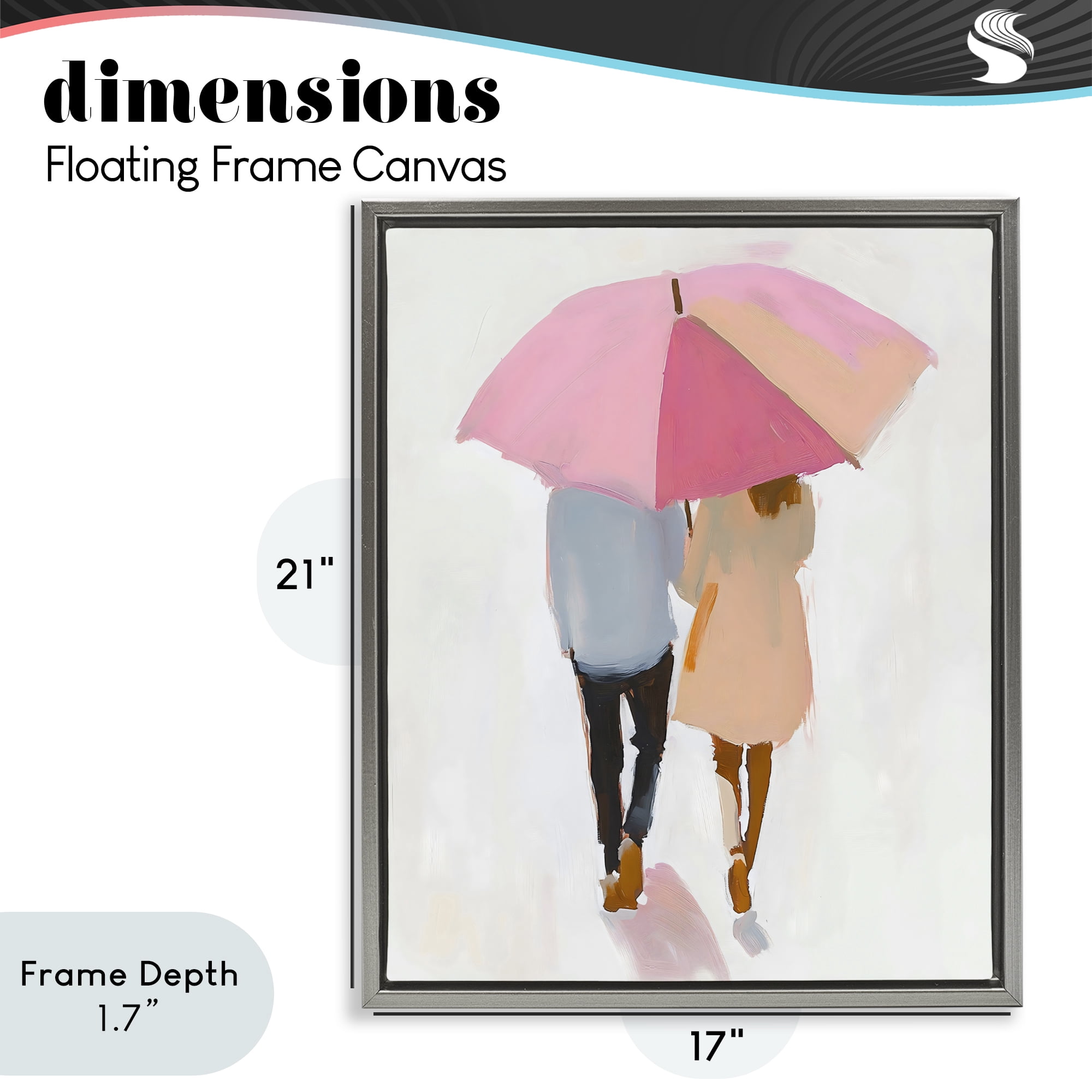 Stupell Industries Couple Stroll Under Umbrella Gray Framed Floater Canvas Wall Art, design by The Prints Vibe