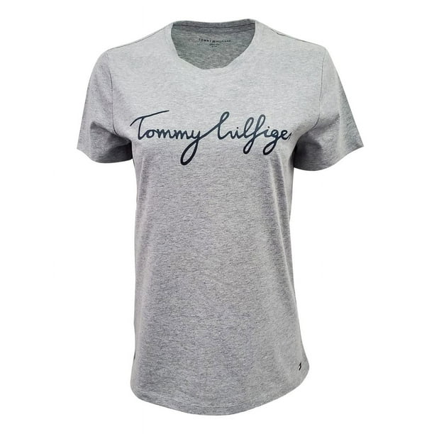 Camiseta Tommy Hilfiger New Line con cuello redondo para mujer, color gris, talla S