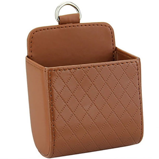 1 bolsa de almacenamiento para coche, caja organizadora de cuero para colgar en el salpicadero, caja organizadora de gafas, soporte para teléfono, organizador de almacenamiento, accesorios marrones p JAMW Sencillez