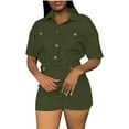 thumbnail image 2 of Hrsba Solid Color Short Sleeve Romper for Women Button Front Top with Pockets and Shorts Summer Outfits, 2 of 4