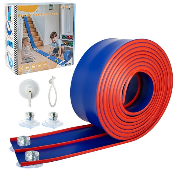 Flex Track 15 Ft Starter Set, Flexible Race Car Ramp Track for Ages 3 & Up with Suction Cups Compatible with Diecast 1/64th Cars