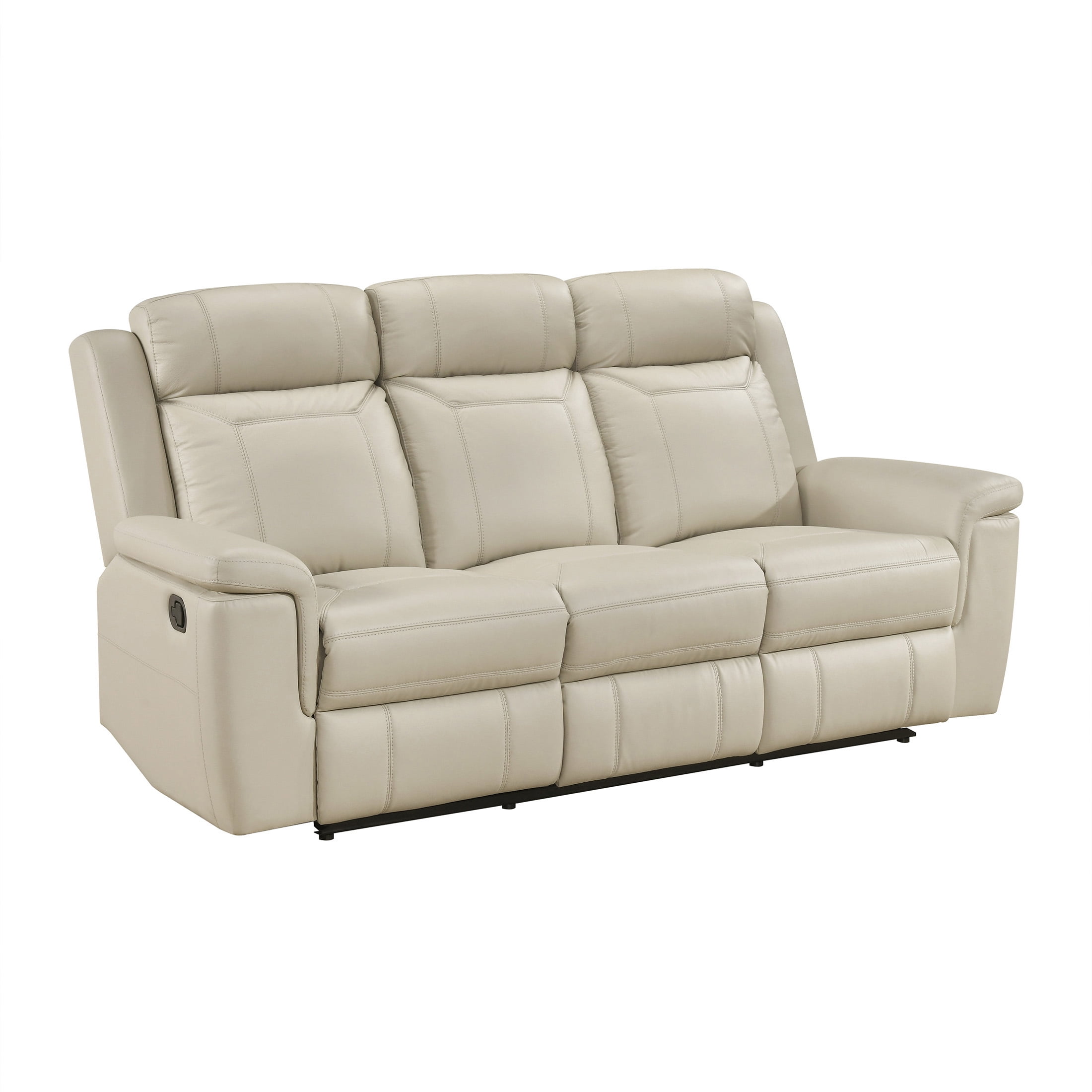 OakvillePark Livaro Leather Match Manual Double Reclining Sofa, Beige