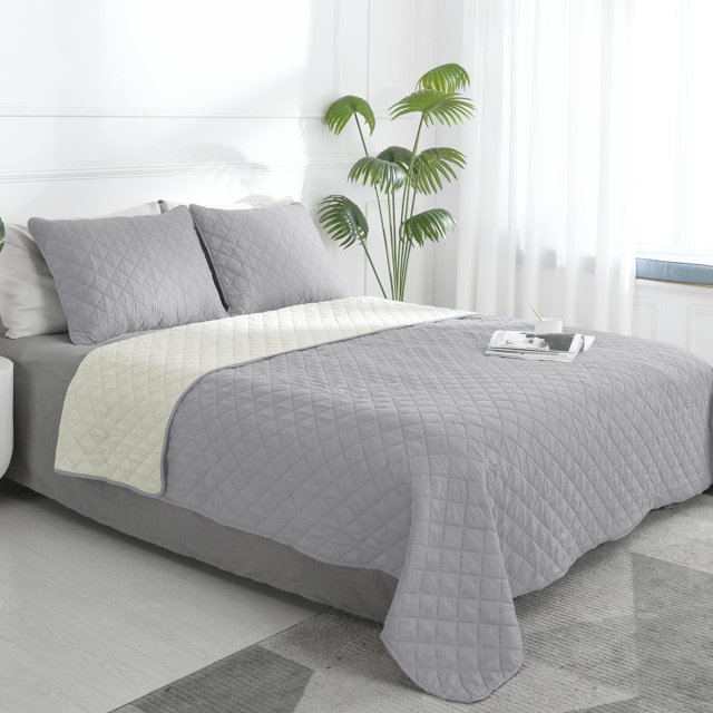 Juego de colcha reversible Easy-Going Full/Queen, gris claro y marfil