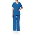 thumbnail image 2 of Cavosen Nursing Uniform Sets Scrub for Women Blue 2 Piece Outfit with Pocket Stretch Soft Workwear Short Sleeve V-Neck Long Pants Nurse Uniform Solid Loungewear Lightweight M, 2 of 6