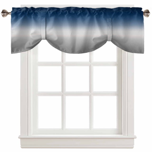 Fsddascl Navy Blue Gray Ombre Tie Up Valance Curtains for Windows, Kitchen Curtains Window Treatments, Modern Gradient Abstract Art Short Window Shades Valances for Bedroom Bathroom Cafe 42"x18"