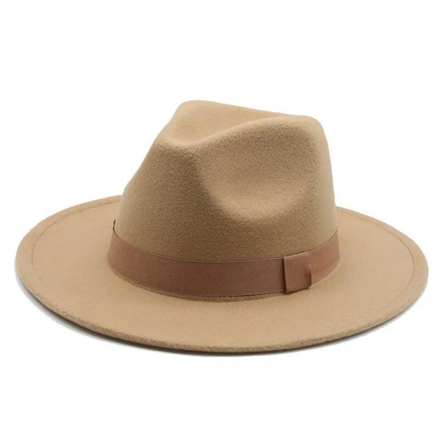 Sombrero Fedora de ala ancha para hombre y mujer, gorro clásico de color Beige con banda de cinta, ideal para bodas, iglesias, Invierno