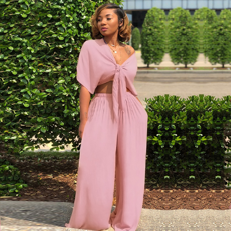 Wide Leg Pants Elastic Waist 
