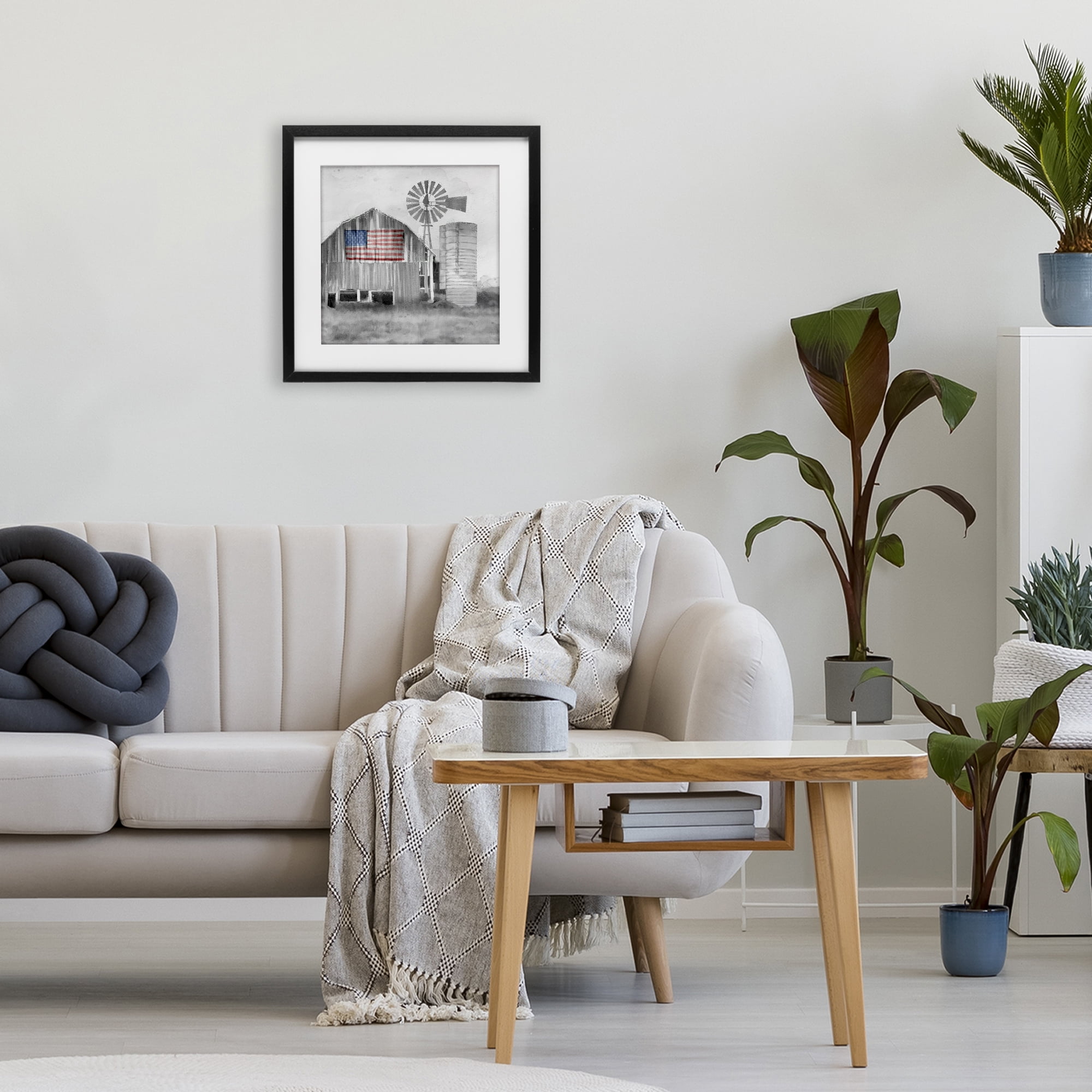 Stupell Industries Grandfather's Barn with Flag Black Framed Print Under Glass, design by Kim Allen