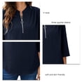 thumbnail image 4 of Blusa Cremallera Volantes Espalda Estampado de puntos Manga tres cuartos Cuello redondo Tops de moda para mujer Azul purpúreo XL, 4 of 5