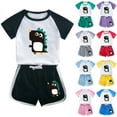 thumbnail image 3 of Odeerbi 1-12 Years Toddler Boys Girls Summer Outfits Dinosaur Print Cotton Short Sleeve T-Shirt Shorts Two-piece Set Casual Loungewear Toddler Boys Girls Clothes, 3 of 3