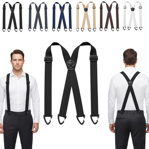 Clip-On Suspenders for Men, Heavy-Duty Adjustable Work Suspenders, 1.5 Inch Wide Elastic Straps for Work and Daily Wear