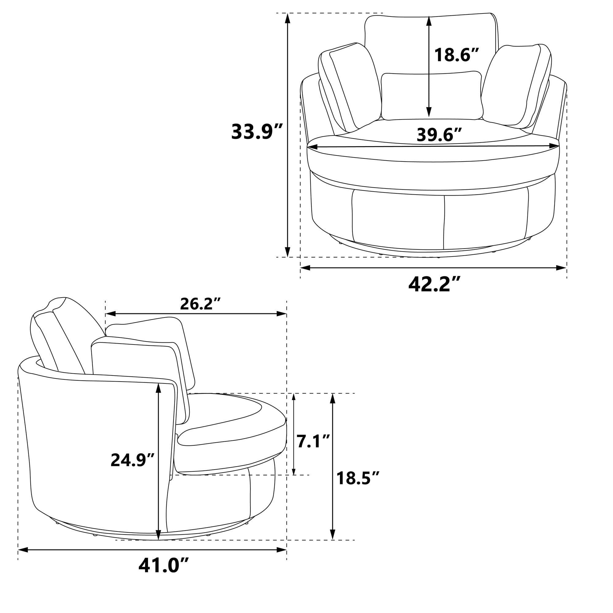 Aukfa 42" Oversized Swivel Accent Chair Barrel Read Chair for Bedroom Living Room, Chenille, Pink