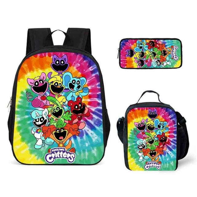 Smiling Critters School Bag Three-Piece Set Cartoon Backpack Shoulder Bag Pencil Bag Smiling Little Animals