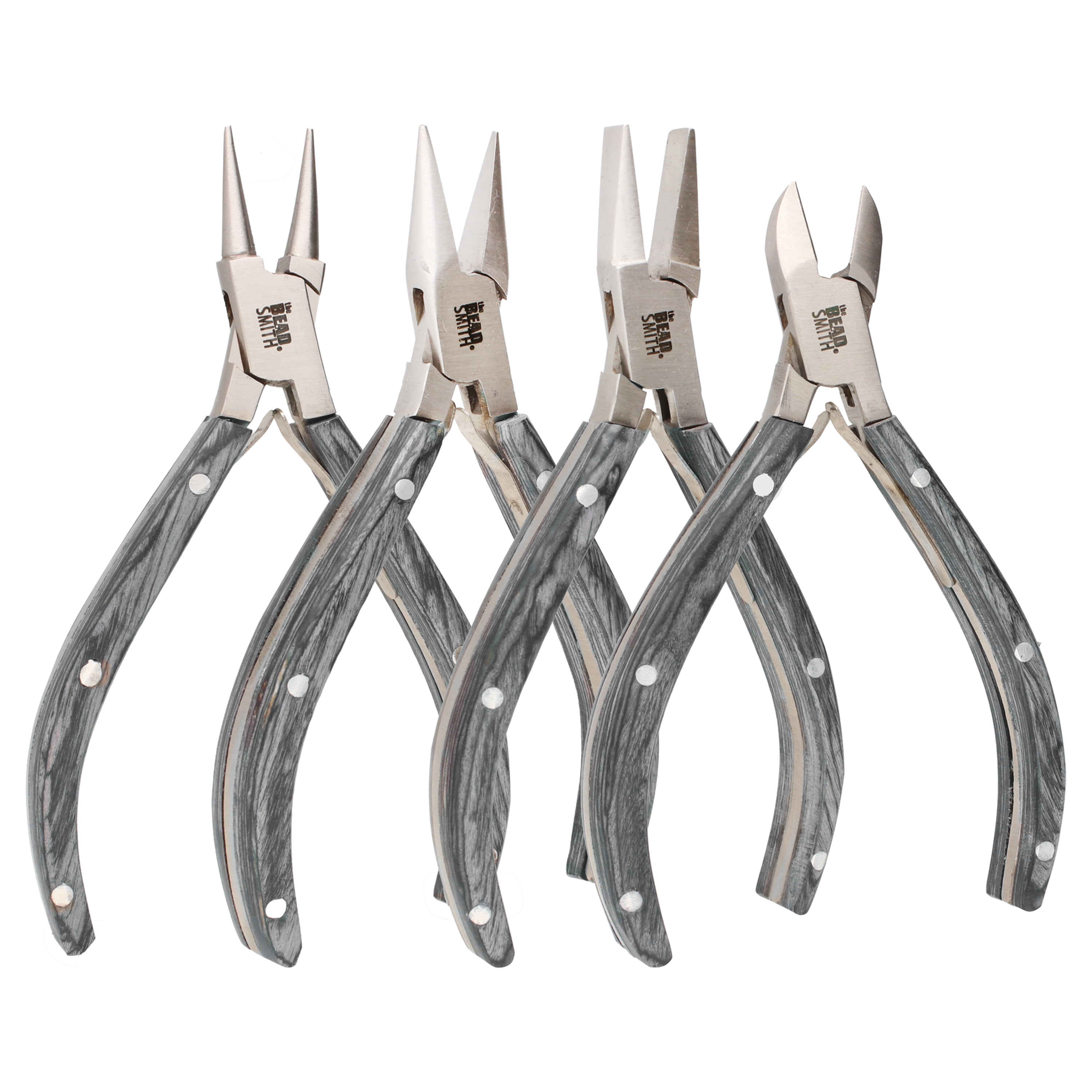 The Beadsmith Natural Elements Pliers Set - 4-Piece Kit: Chain Nose, Round Nose, Flat Nose, Side Cutter and Canvas Carrying Case – Black Wooden Handles - Tools for Jewelry Making