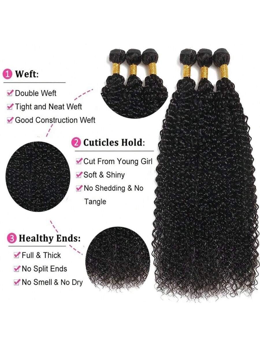 300g Kinky Curly Human Hair Bundles 3Bundle 100% Braziliakn Real Virgin Human Hair Bundles for Black Women, enough to full head