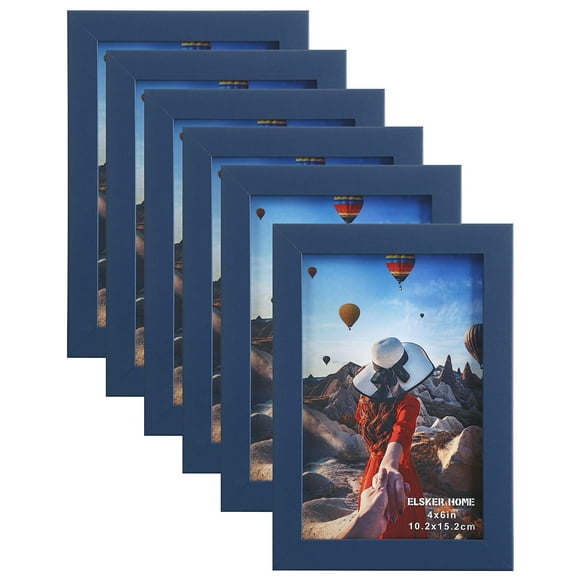 ELSKER&HOME 4x6 Picture Frame 6 Pack - Navy Blue Sturdy Wood Composite Photo Frame